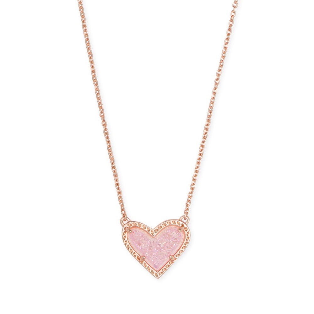 Kendra Scott Ari Heart Necklace Light Pink Drusy